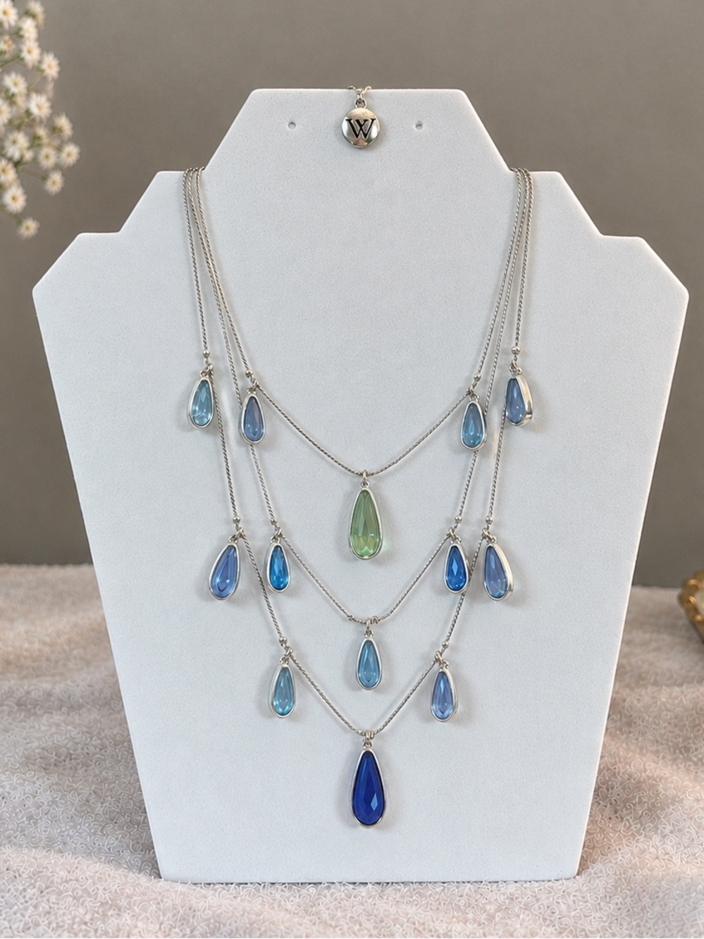Worthington Multi-Layer Teardrop Necklace with Blue and Green Stones